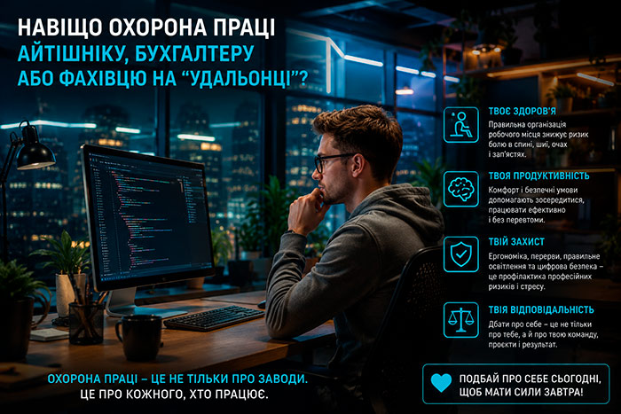 Охорона праці для айтішніка, бухгалтера, фахівця на удальонці